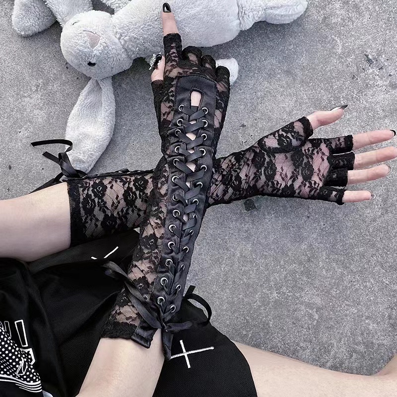 Women Gothic Fingerless Gloves Sewing Fishnet 8541