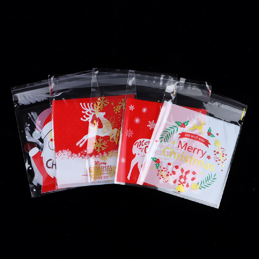 Sunshine 100Pcs Kantong Plastik Permen / Kue Motif Santa Claus / Kepingan Salju Diy