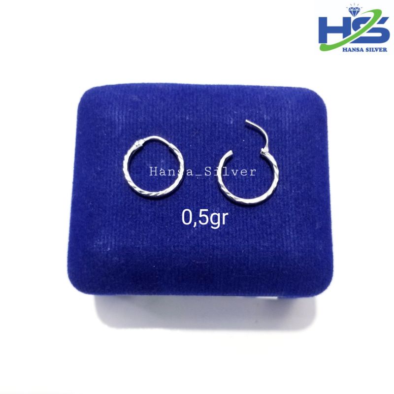 Anting Perak Anak Asli Silver 925 Lapis Emas Putih Model Ring Ukir - Anting Wanita Anti Karat