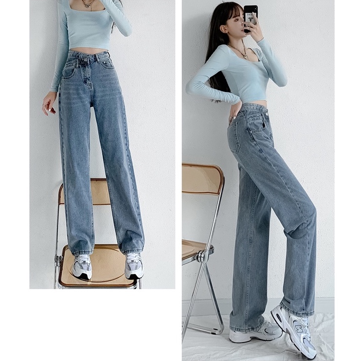 New Korean Style High Waist Jeans/Kasual Jeans Wanita /Straight Loose Celana Jins