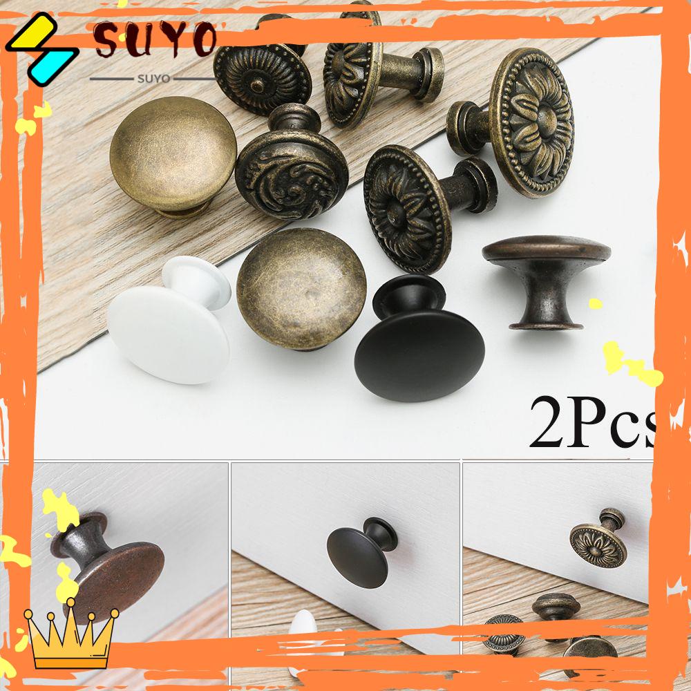 Suyo 2Pcs Handle / Tarikan Pintu Lemari / Laci Bentuk Bulat Retro Antik Bahan Kuningan