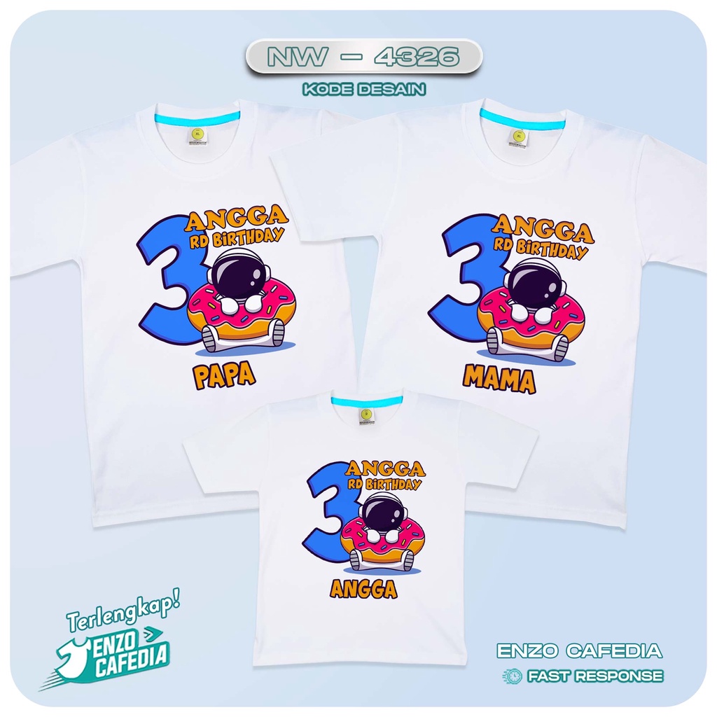Baju Couple Keluarga | Kaos Family Ulang Tahun | Kaos Motif Astronot NW 4326 | Gratis Custom Tulisan