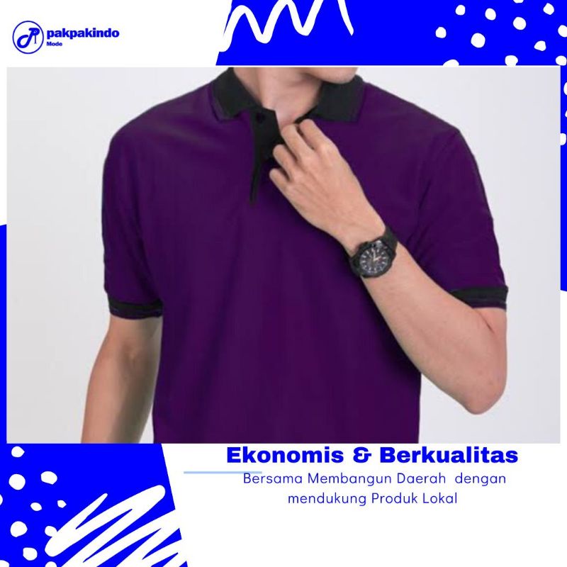 KAOS KERAH POLO POLOS UNGU TUA KOMBINASI WARNA HITAM LENGAN PENDEK PRIA WANITA