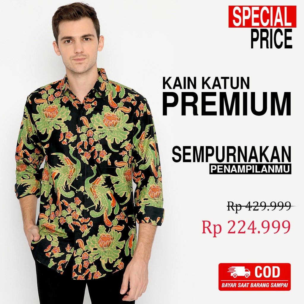 BATIK PRIA LENGAN PANJANG Kemeja Slimfit Slim Fit Premium Warna Hitam Hijau Ijo 729834 Cap 72 - Baju Kemeja Atasan Pakaian Setelan Batik Pria Cowok Laki Laki Remaja Keluarga Kantor Lengan Panjang Modern Slimfit Slim Fit Premium Kekinian