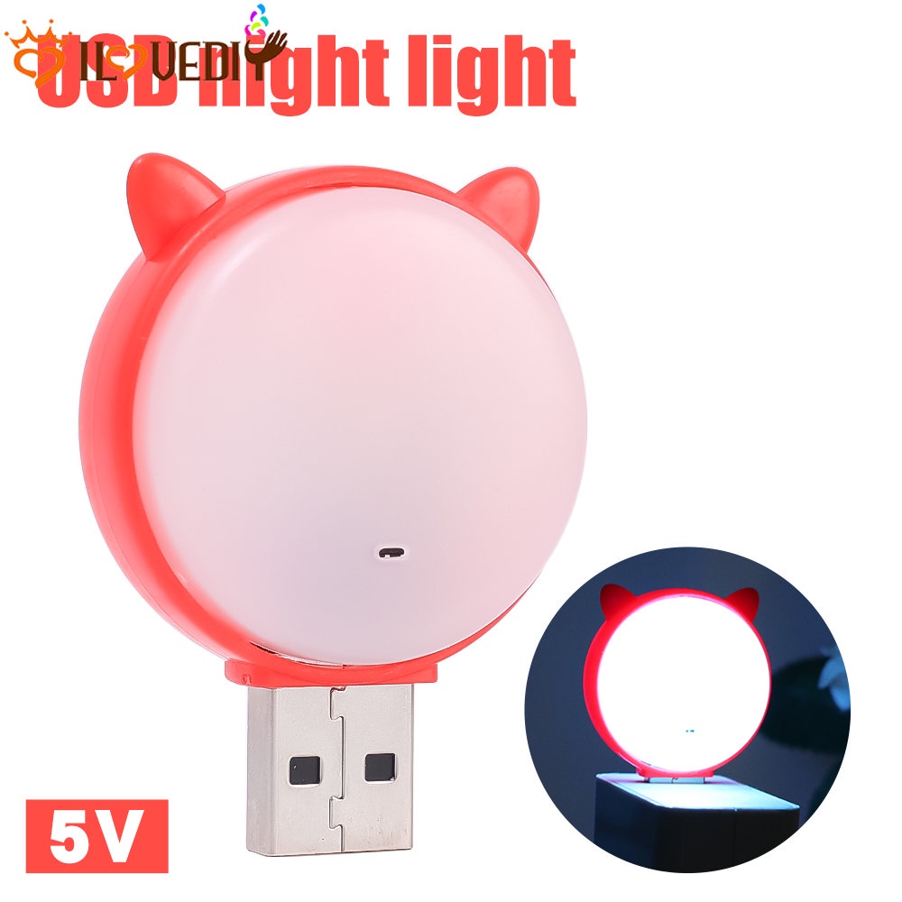 Lampu Baca LED Mini Portable Hemat Energi Bentuk Kartun Kucing Lucu Dengan Port USB