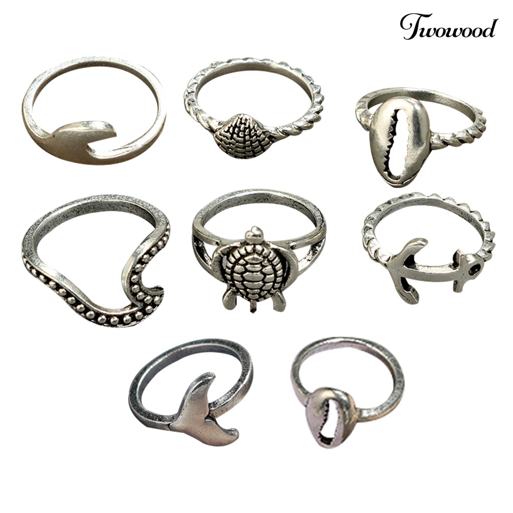 8pcs / Set Cincin Buku Jari Aneka Bentuk Gaya Boho Untuk Wanita