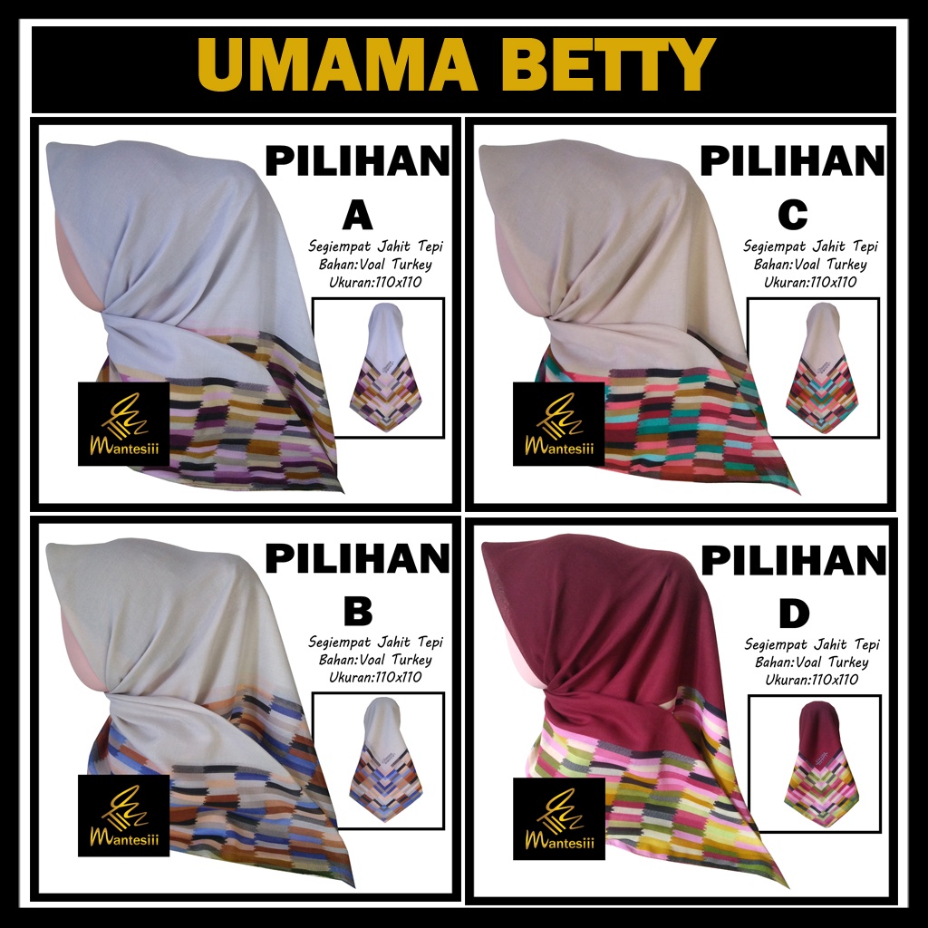 UMAMA BETTY MOTIF Jilbab Hijab Segiempat Jahit Tepi Pilih Motif dan Pilih Warna Voal Turkey