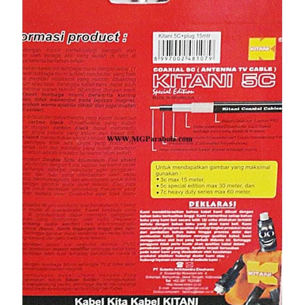 Kabel coaxial kitani 5C/RG6 15M