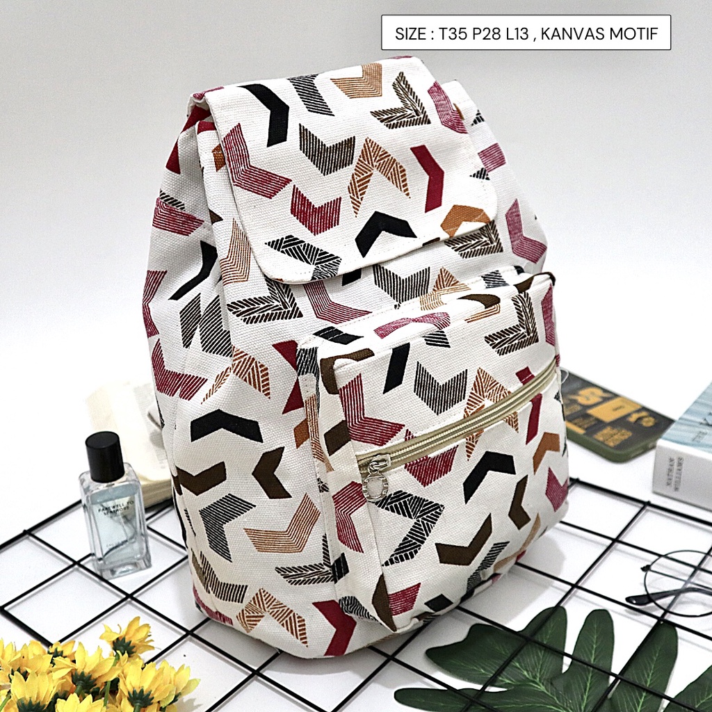 Ransel Kanvas Wanita Travel Multi-fungsional Tali Serut Ransel Siswa Campus Style banyak motif Warna-Motif 115