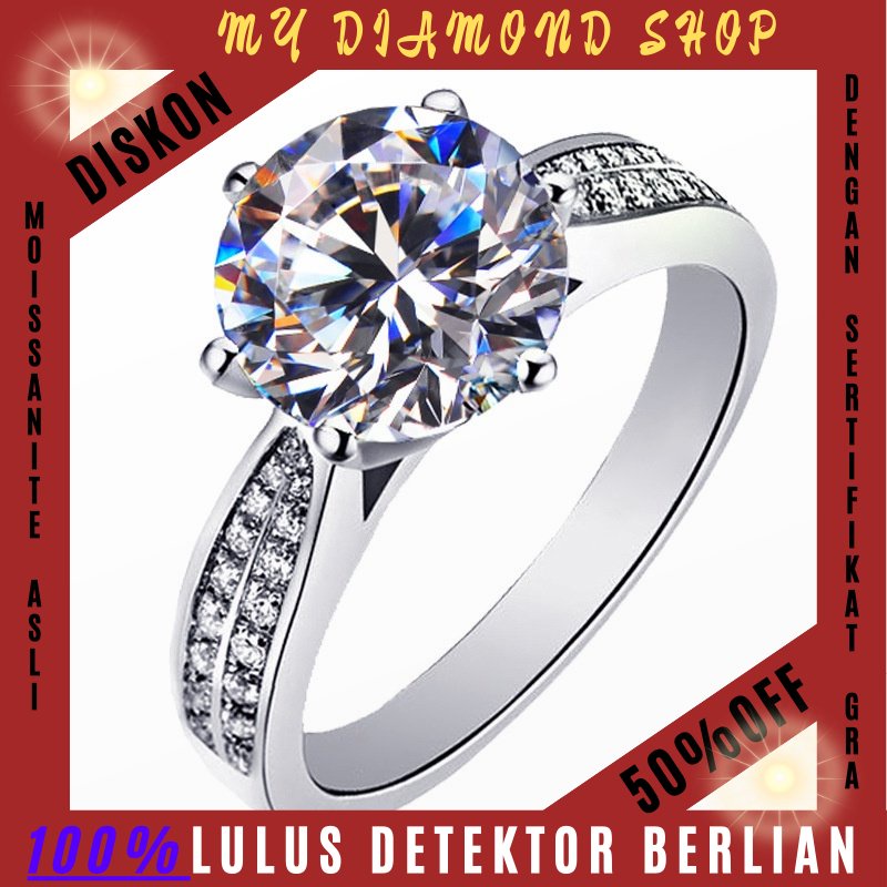 My Diamond shop Cincin Berlian Moissanite Untuk Wanita Cincin Berlian Bulat Starlight 1ct/2ct Moissa