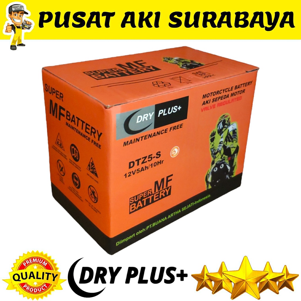 PUSAT GROSIR ACCU MOTOR KERING DRYPLUS DTZ5S 12V 5AH R15 MIO SOUL GT REVO FINO XEON AKI BERKUALITAS MTZ5S YTZ5S YTZ4V GTZ5S