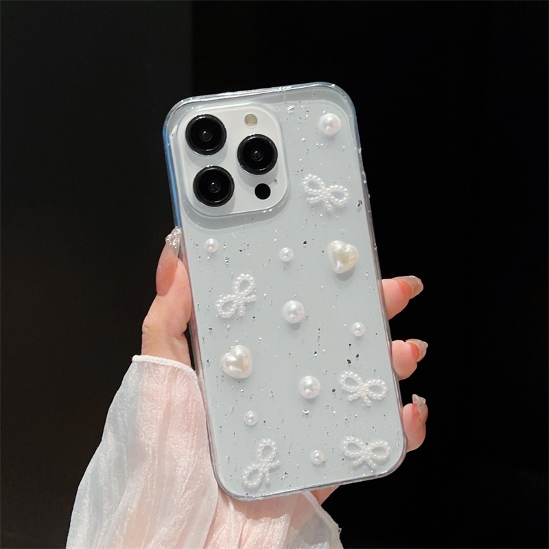 Case Transparan Desain Pita Mutiara Untuk IPhone 14 13 Pro Max 11 12 Pro Max X XS XsMax XR 13 12 Mini 14 Plus