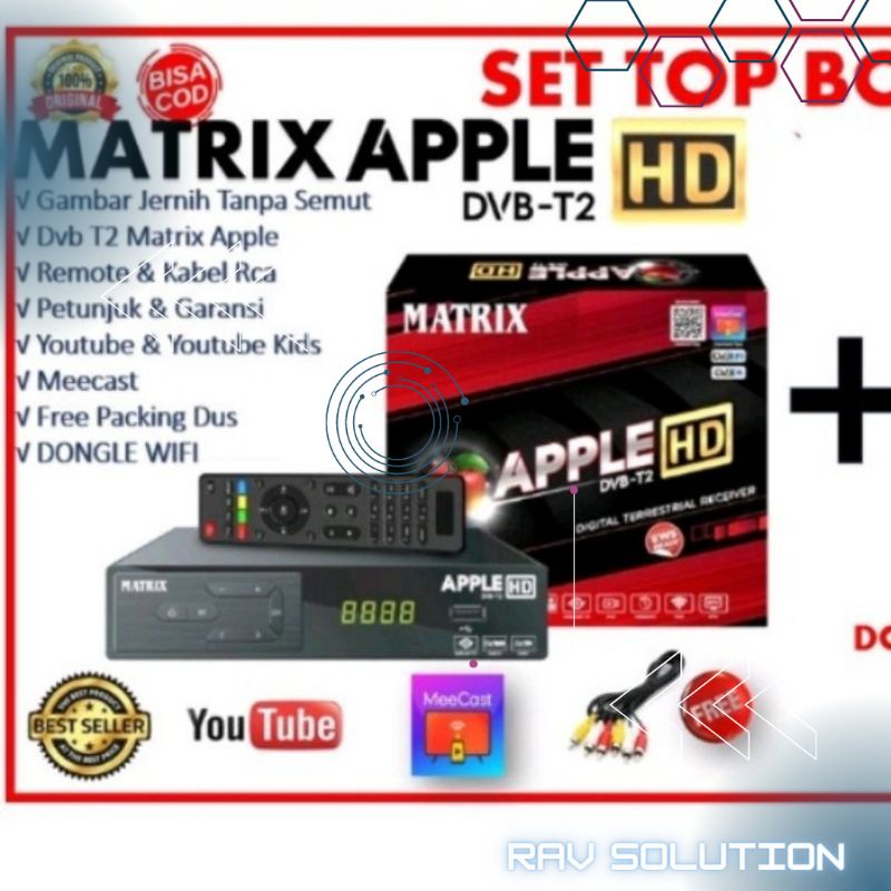 SET TOP BOX TV DIGITAL MATRIX DVBT-2 APPLE HD MERAH