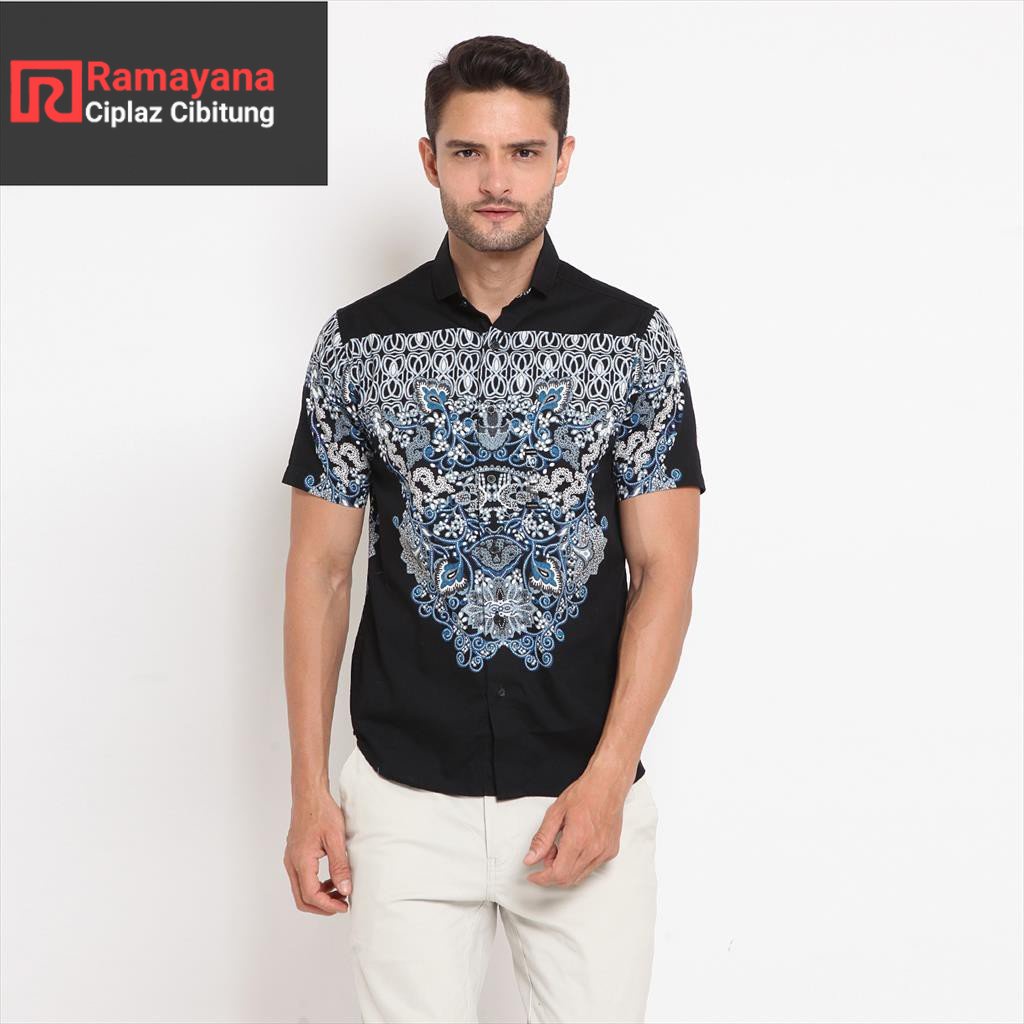 Larusso Kemeja Batik Printing Hitam Gurindam / larusso / Ramayana Cibitung