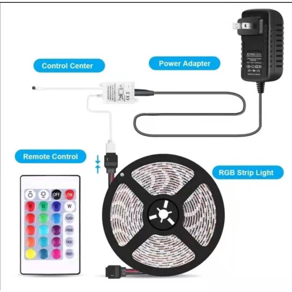 LED STRIP RGB 10M 2835 /5050 WARNA WARNI IP65 AC 220V+ADAPTOR+REMOTE