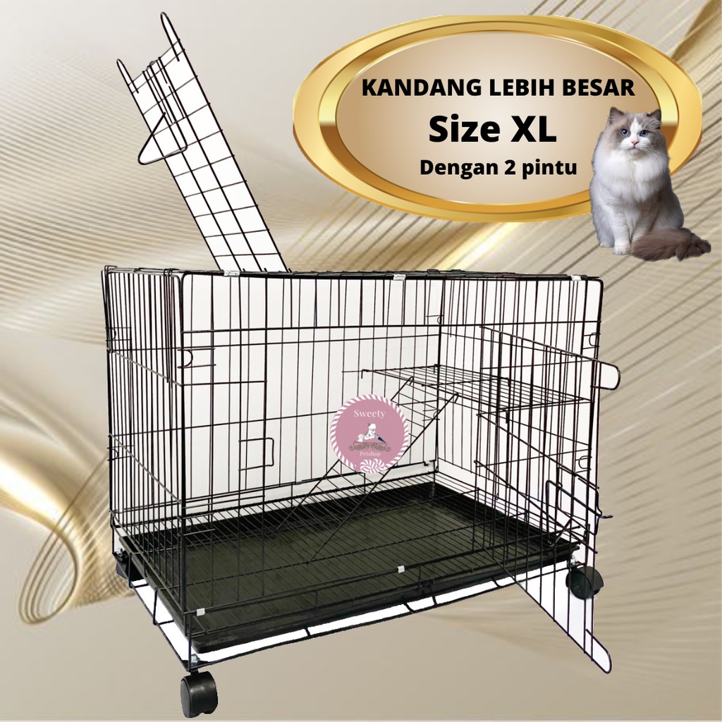 Kandang Kucing Lipat Besi Uk 75x45x50 Tingkat 1 + roda Besar dan Tebal