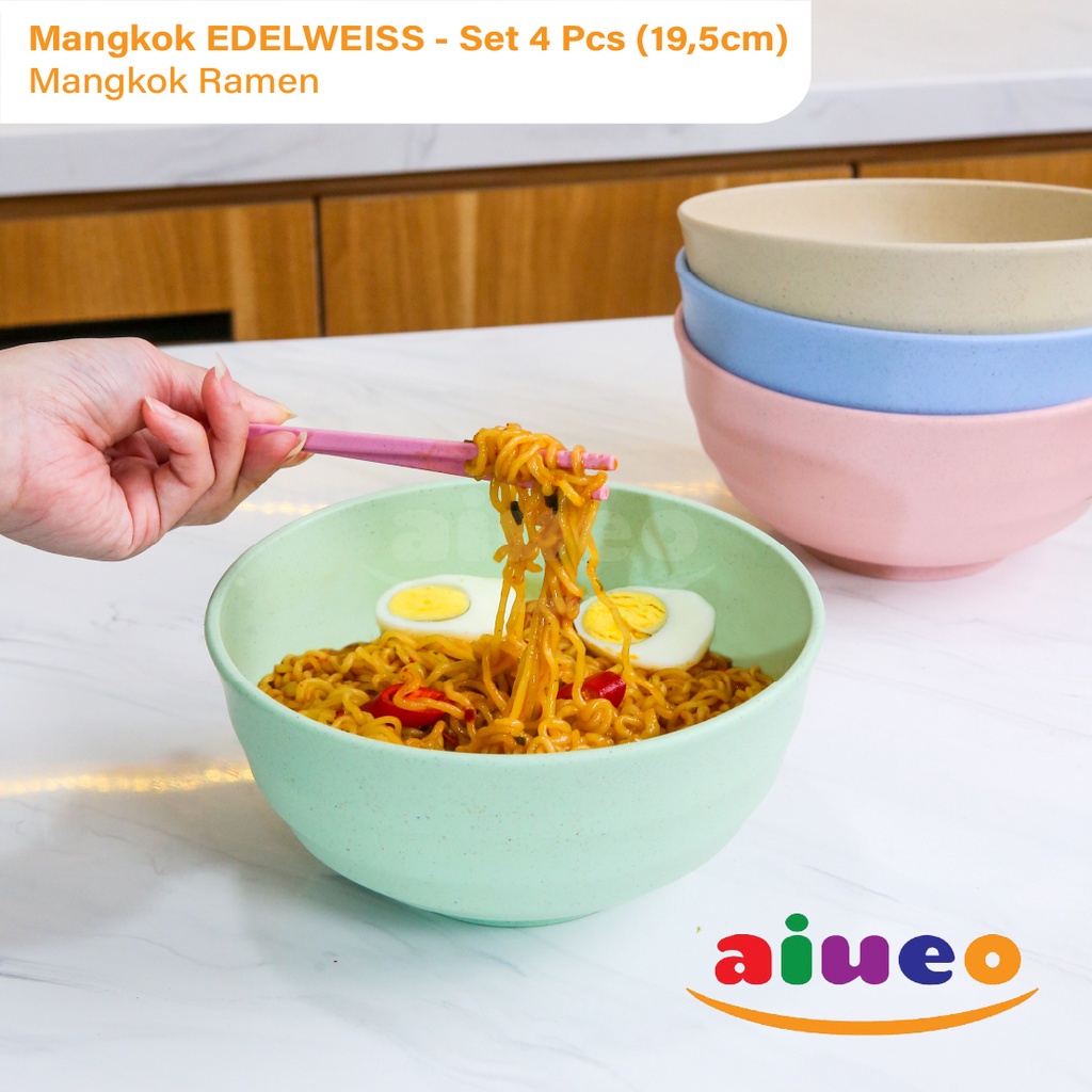 AIUEO | ISI 4 Mangkok Mie Instan 20cm Mangkuk Makan Aesthetic Estetik Plastik | Mangkok Korea Kuah Sop