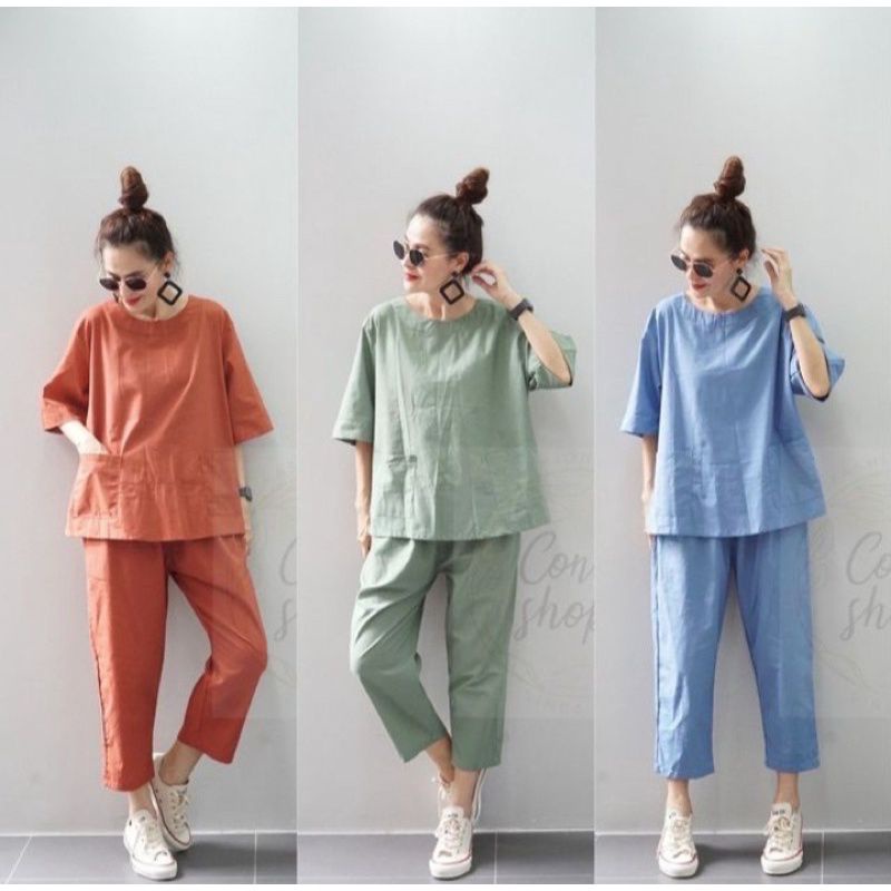 One Set Alana - Setelan Linen Terbaru  Outfit Korean Style