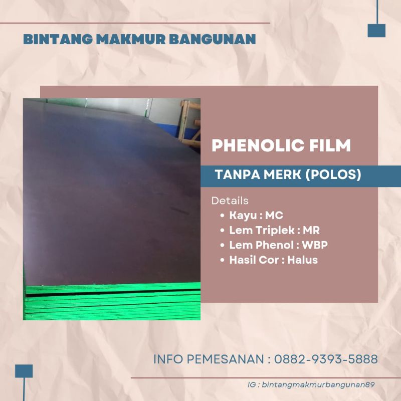 Jual PHENOLIC FILM / FILM FACE / TRIPLEK PHENOL FILM MURAH 12MM 2 MUKA