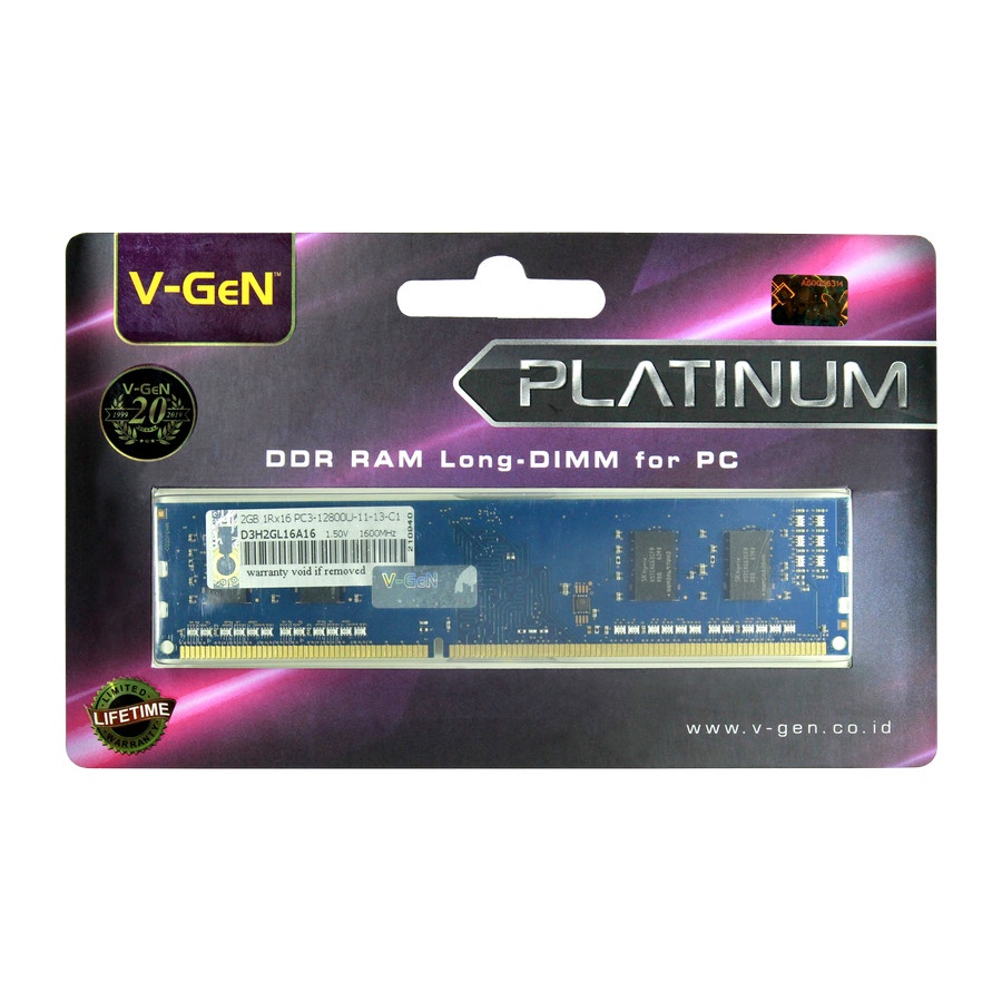 RAM DDR3 DDR3L V-GeN 2GB PC12800/1600Mhz Long Dimm (Memory PC VGEN)