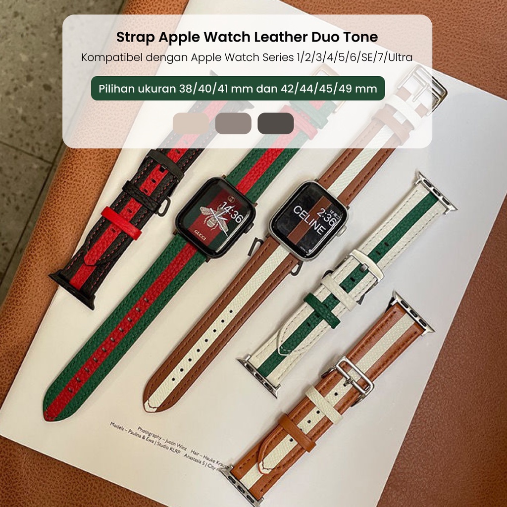 Apple Watch Tali Strap Jam Tangan iWatch 7 6 5 4 3 SE Kulit/Leather Premium Duo Tone