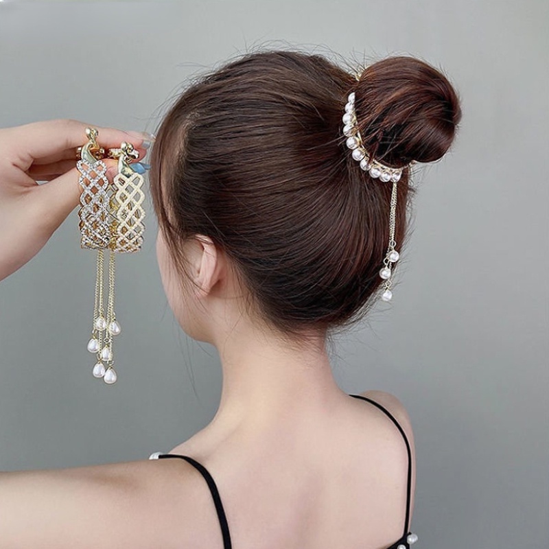 Fashion Gadis Rambut Ajaib Bun Shaper Ladies Headwear DIY Berlian Imitasi Mutiara Bunga Rambut Klip Elegan Alat Styling Rambut Rumbai Rambut Sanggul Korea Pernikahan Pengantin Wanita Aksesoris Rambut