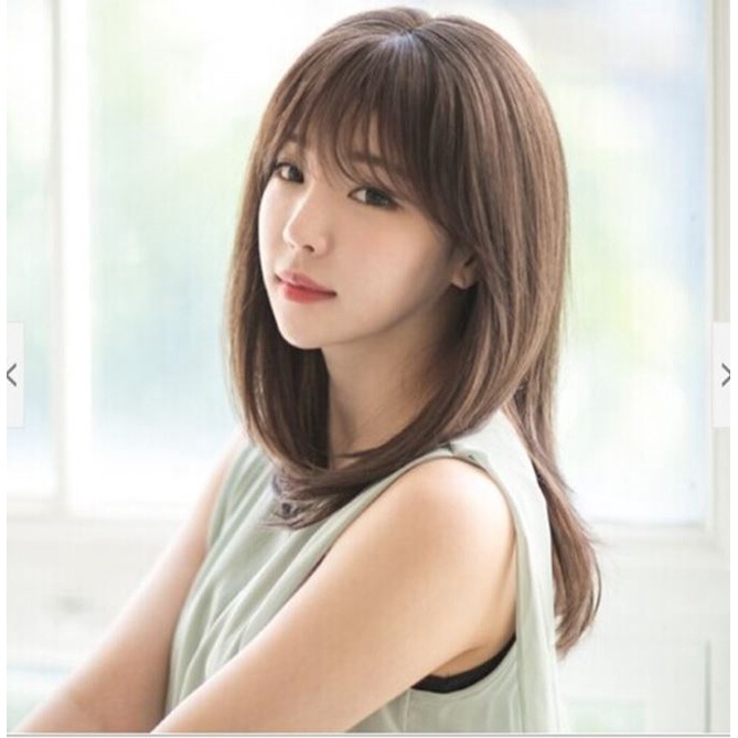 Wig Rambut Wanita Sintetis Lurus Natural Poni Fashion Korea