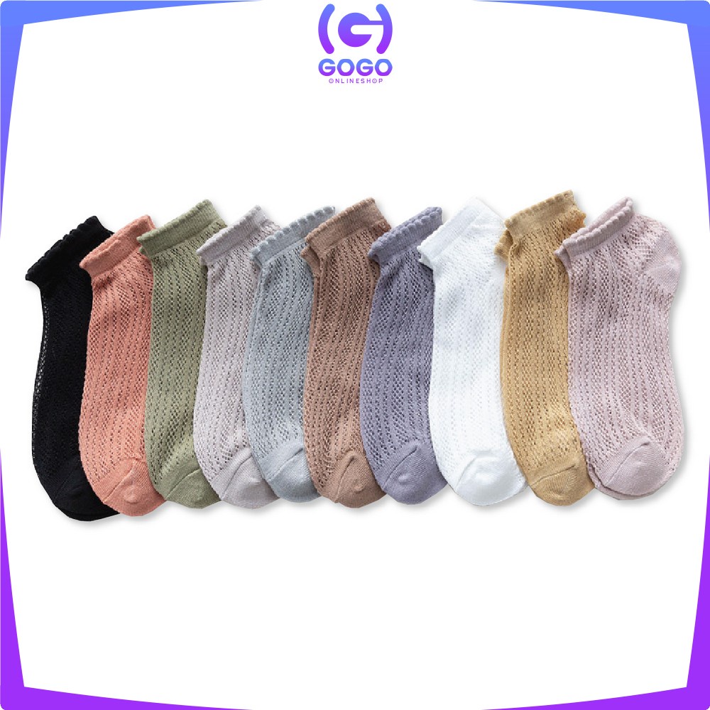 GOGO-P252 Kaos Kaki Wanita Motif Polos Pattern Garis / Kaoskaki Pola Pendek Semata Kaki Fashion Korea Women Sock Import