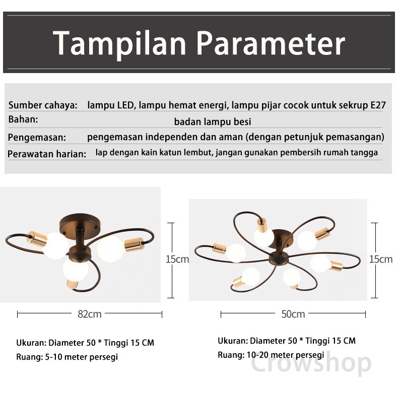 Lampu Plafon 3/6/8 Led E27 Industrial Bahan Besi Untuk Plafon Ruang Tamu Modern minimalist Ceiling lamp (Bohlam Tidak Termasuk)