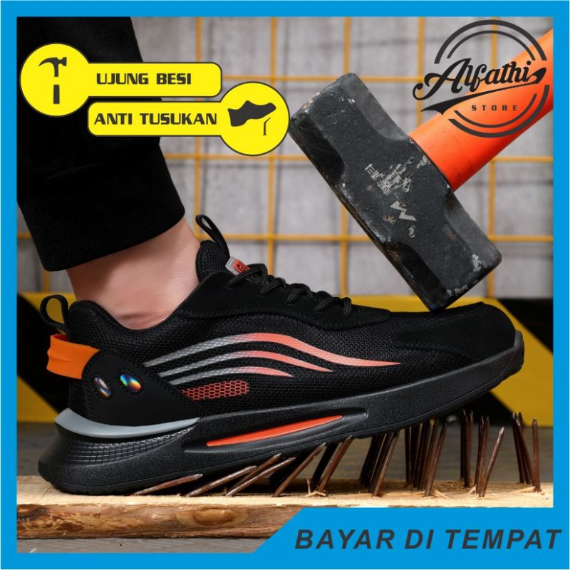 AlFathi Sepatu Safety Sneakers Sport Guyisa New Arrival Line Hitam Orange