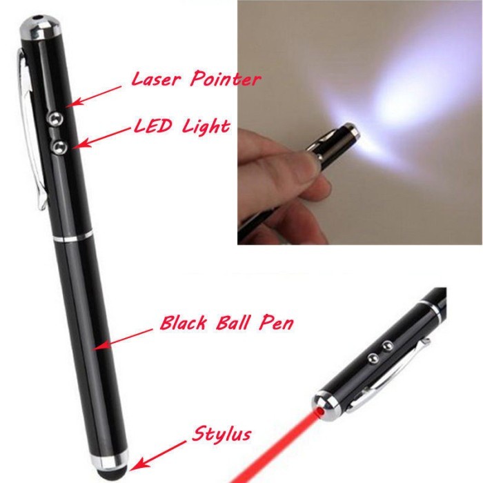 Pulpen Laser Pointer 5in1 Pen Stylus pad Tablet Touch Pen Red Senter - Abu-abu