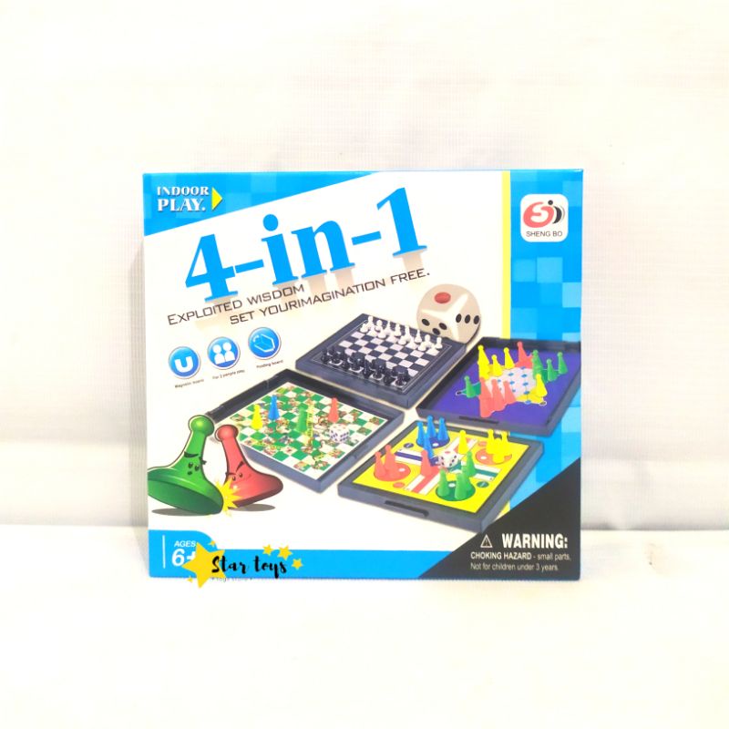 Permainan 4in1 ludo, ular tangga, catur, halma