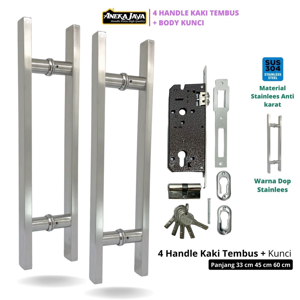 4 Handle Gagang Set Kunci Kaki Tembus Panjang 60 cm 45 33 Warna Hitam Tarikan Pegangan Terbaru Murah