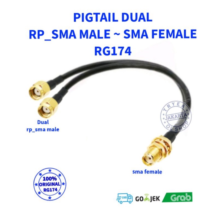 PIGTAIL DUAL RPSMA MALE TO SMA FEMALE RG174