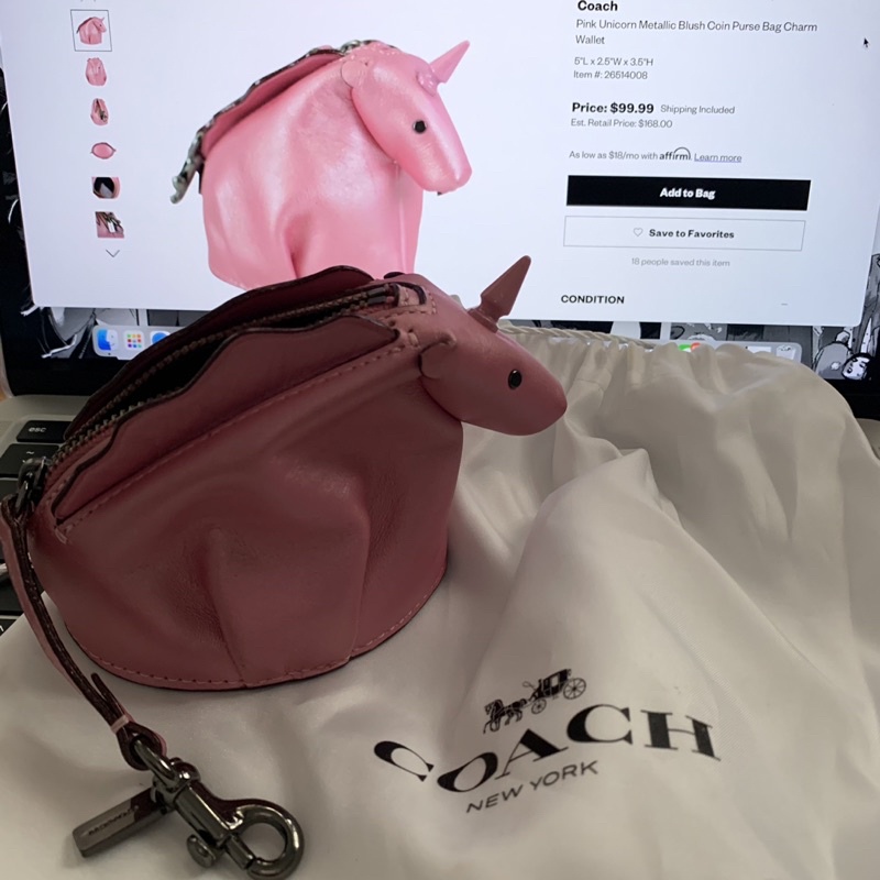 [PRELOVED] ORIGINAL 100% Like New Coach Pink Unicorn Metallic Blush Coin Purse Bag Charm Wallet | Do