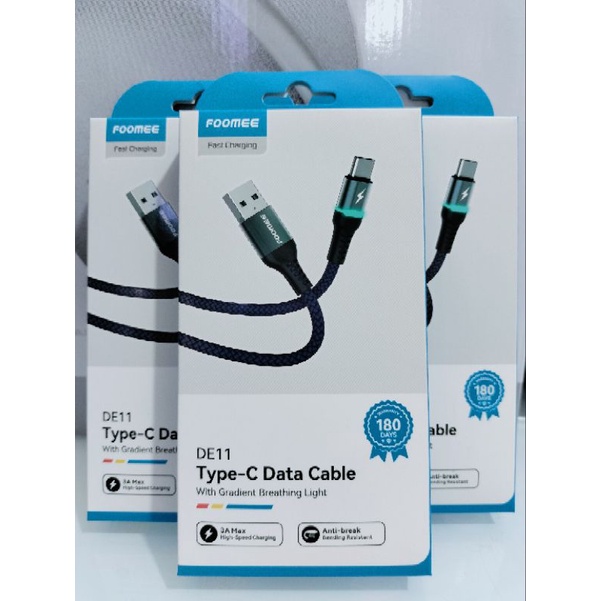KABEL DATA FOOMEE TYPE-C WITH LED INDICATOR FAST CHARGING DE11