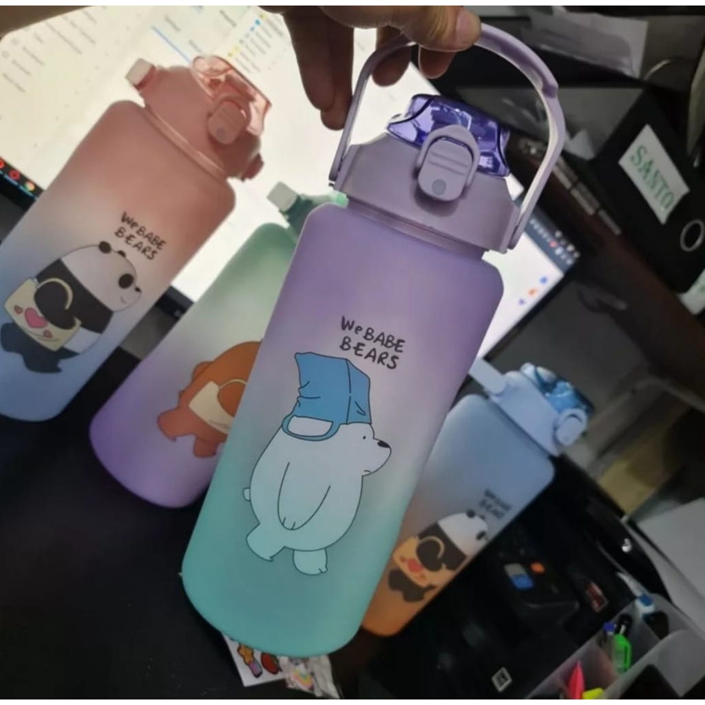 Botol Minum Motivasi We Babe Bears 2in1 2L &amp; 800ML Free Sticker 2D&amp;3D BPA FREE- Botol Food Grade Bebas BPA Anti Bocor Awet Tahan Lama We Babe Bears Dengan Penanda Waktu