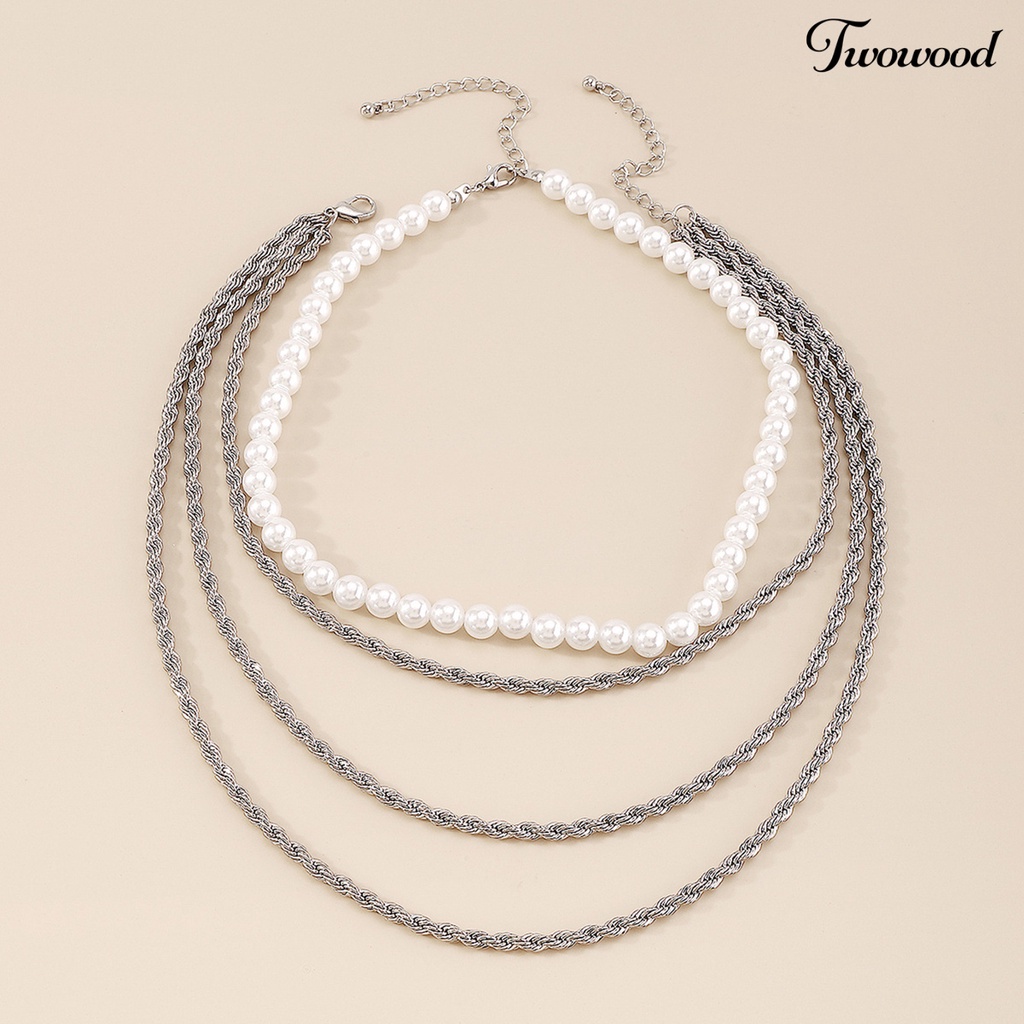 2pcs Kalung Multilayer Aksen Mutiara Imitasi Untuk Wanita