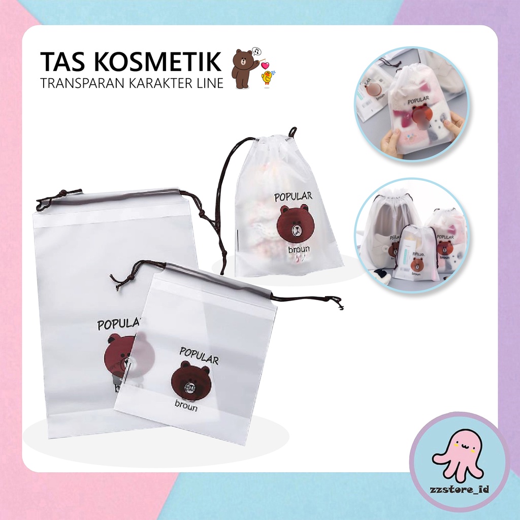 Tas Kosmetik TRANSPARAN KARAKTER LINE / Pouch Travel Organizer