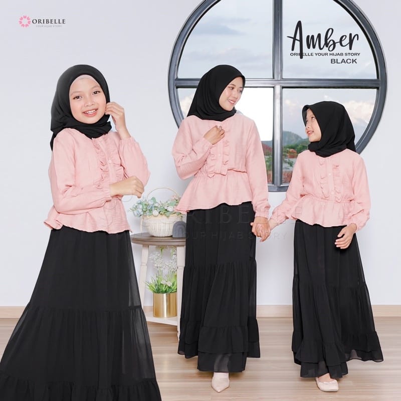 Baju Couple Ibu Anak Perempuan Amber Oribelle Setelan Rok Dan Atasan Wanita Kekinian One Set Crinkle Mix Ceruty Farisya Couple