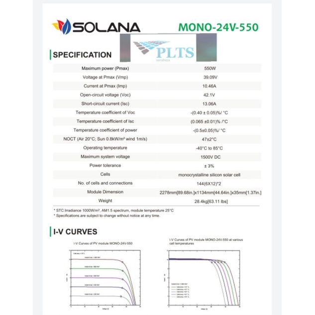 Panel Surya 550wp Mono Solana