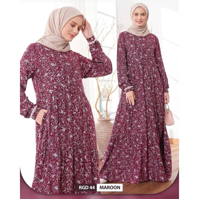 Gamis Rauna Terbaru RGD 44 / NAVVY MAROON / Gamis Dress Maxy / Fashion Muslim Rauna