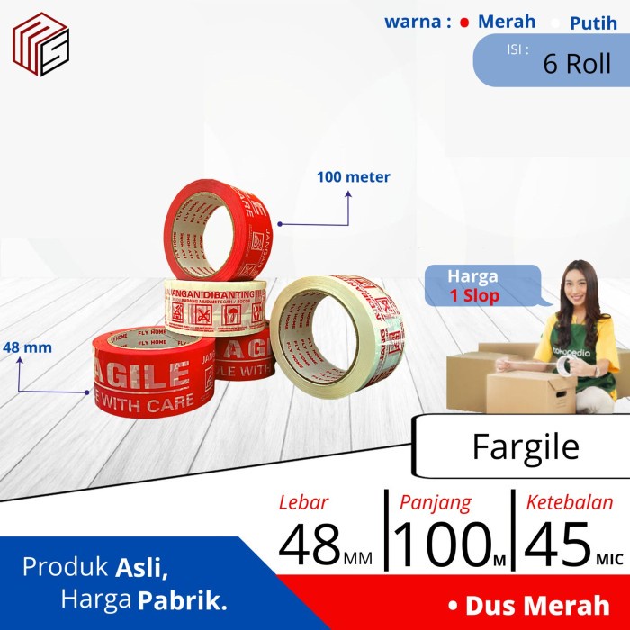 

Tape Lakban Fragile Merah 100Meter Beli 1 Gratis 2