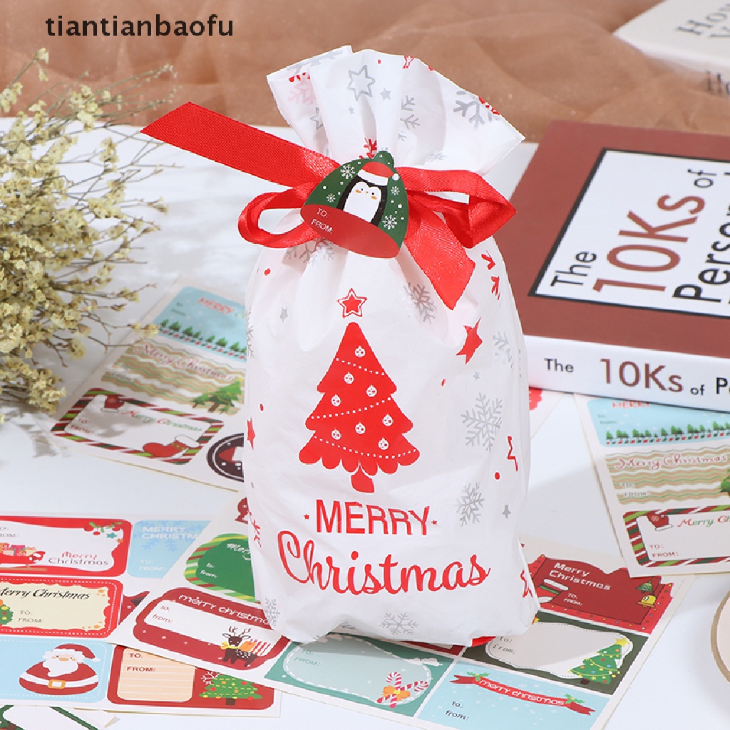 108pcs / 12 Lembar Stiker Label Kemasan Kue Natal Untuk Dekorasi Hadiah