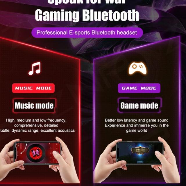 ()T33 Baru Wireless Gaming Headset Bluetooth 5.1 Earphone - Hitam