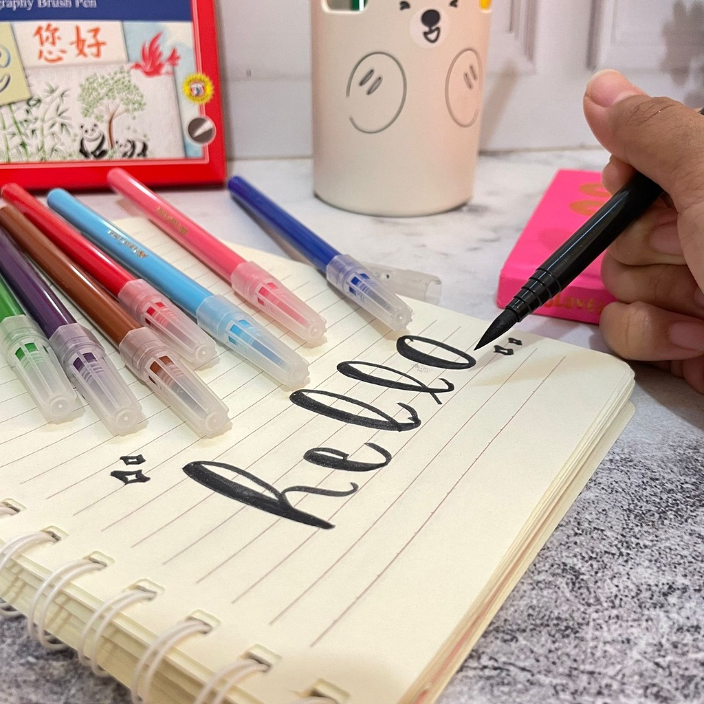 BRUSH PEN FABER CASTELL CALIGRAPHY 1 SET ISI 12 PCS WARNA BEST QUALITY PERLENGKAPAN MENULIS 1SET LENGKAP STATIONARY SEKOLAH DAN KANTOR PREMIUM QUALITY