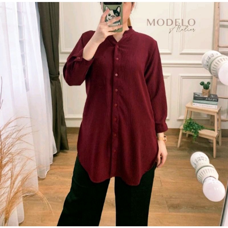 Kemeja Wanita Crinkle Air Flow Polos / Kemeja Wanita Sanghai Polos Crinkle / Blouse Wanita Oval / Cr