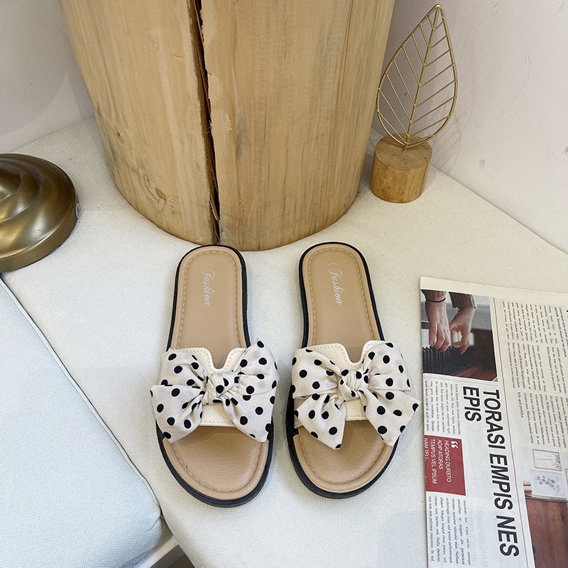 BV.ID SW838 Sandal Flat Shoes Motif Pita Polkadot Fashion Sendal Slop Rumah Teplek