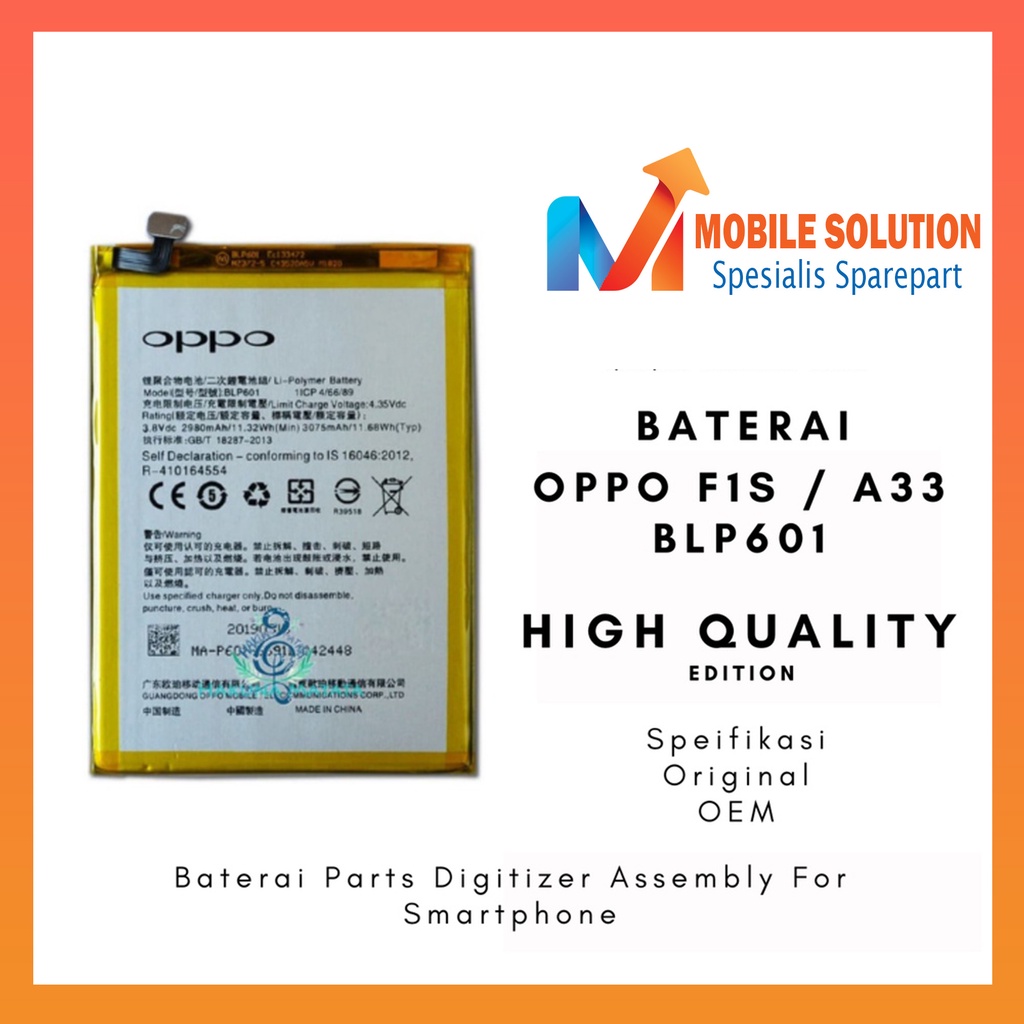 Grosir Baterai Oppo F1s / Baterai Oppo A33 / Baterai BLP601 Original Oem Garansi 1 Bulan + Packing