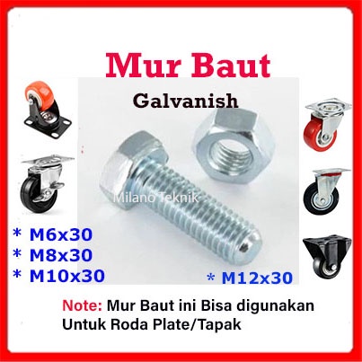 Mur Baut 6mm/8mm/10mm/12mm BMP 6x30/8x30/10x30/12x30 Galvanish